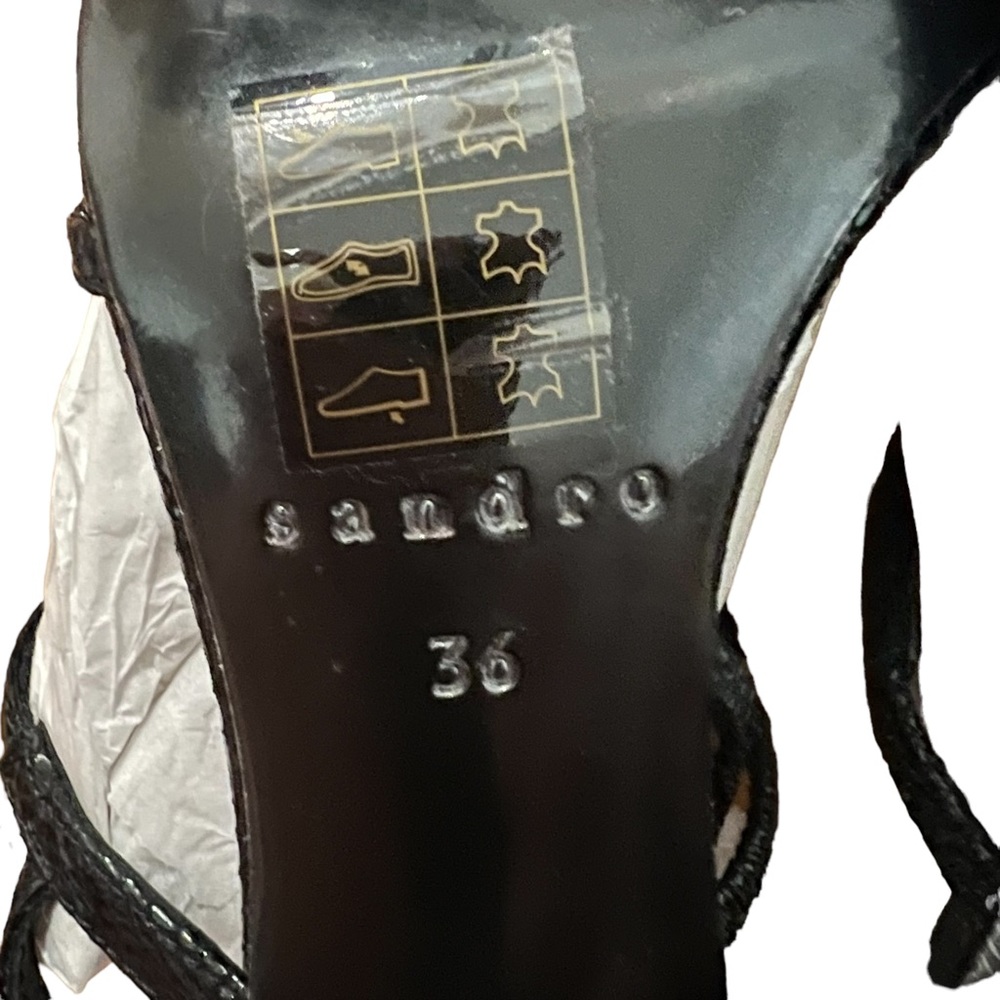 NIB NEW Sandro Faye Argent Snakeskin Embossed Leather Strappy Sandals - Picture 9 of 13